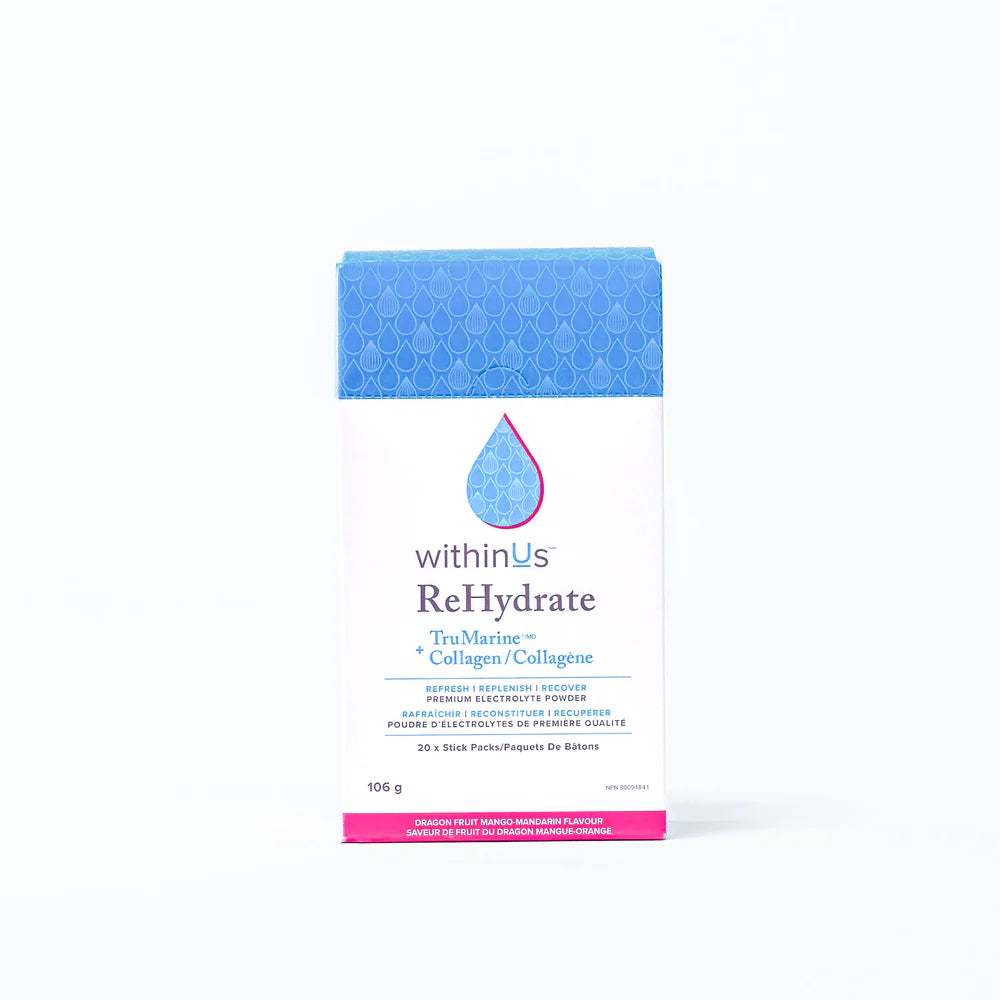 ReHydrate + TruMarine® Collagen Box DRAGONFRUIT MANGO MANDARIN - 20 Stick Packs