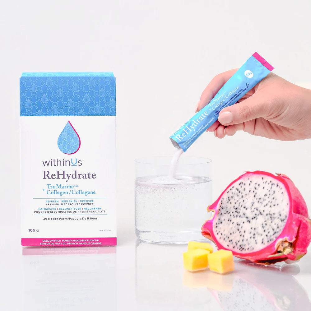 ReHydrate + TruMarine® Collagen Box DRAGONFRUIT MANGO MANDARIN - 20 Stick Packs