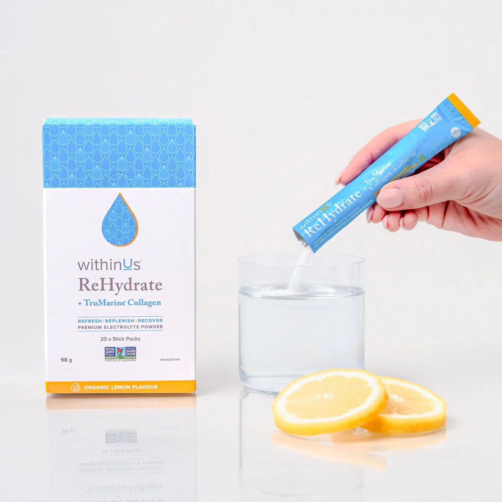 ReHydrate + TruMarine® Collagen Box LEMON - 20 Stick Packs