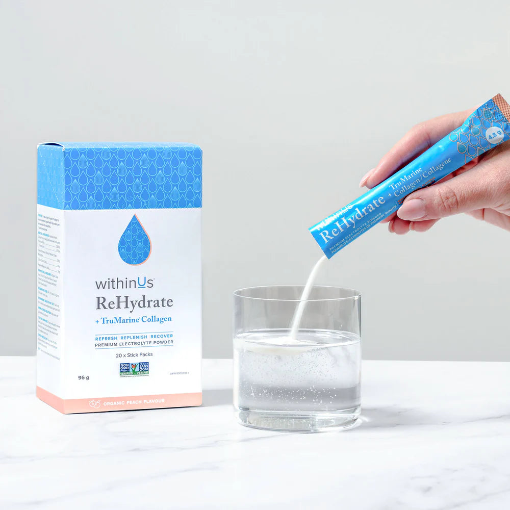 ReHydrate + TruMarine® Collagen Box PEACH - 20 Stick Packs